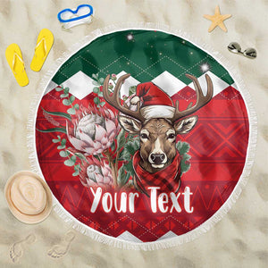 Personalized South Africa Merry Christmas Beach Blanket Springbok With King Protea
