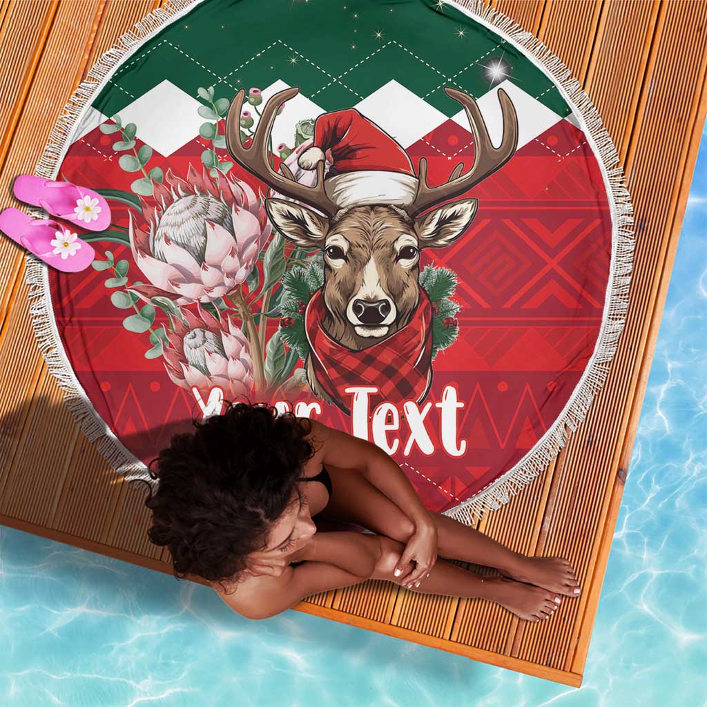 Personalized South Africa Merry Christmas Beach Blanket Springbok With King Protea