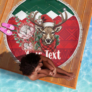 Personalized South Africa Merry Christmas Beach Blanket Springbok With King Protea
