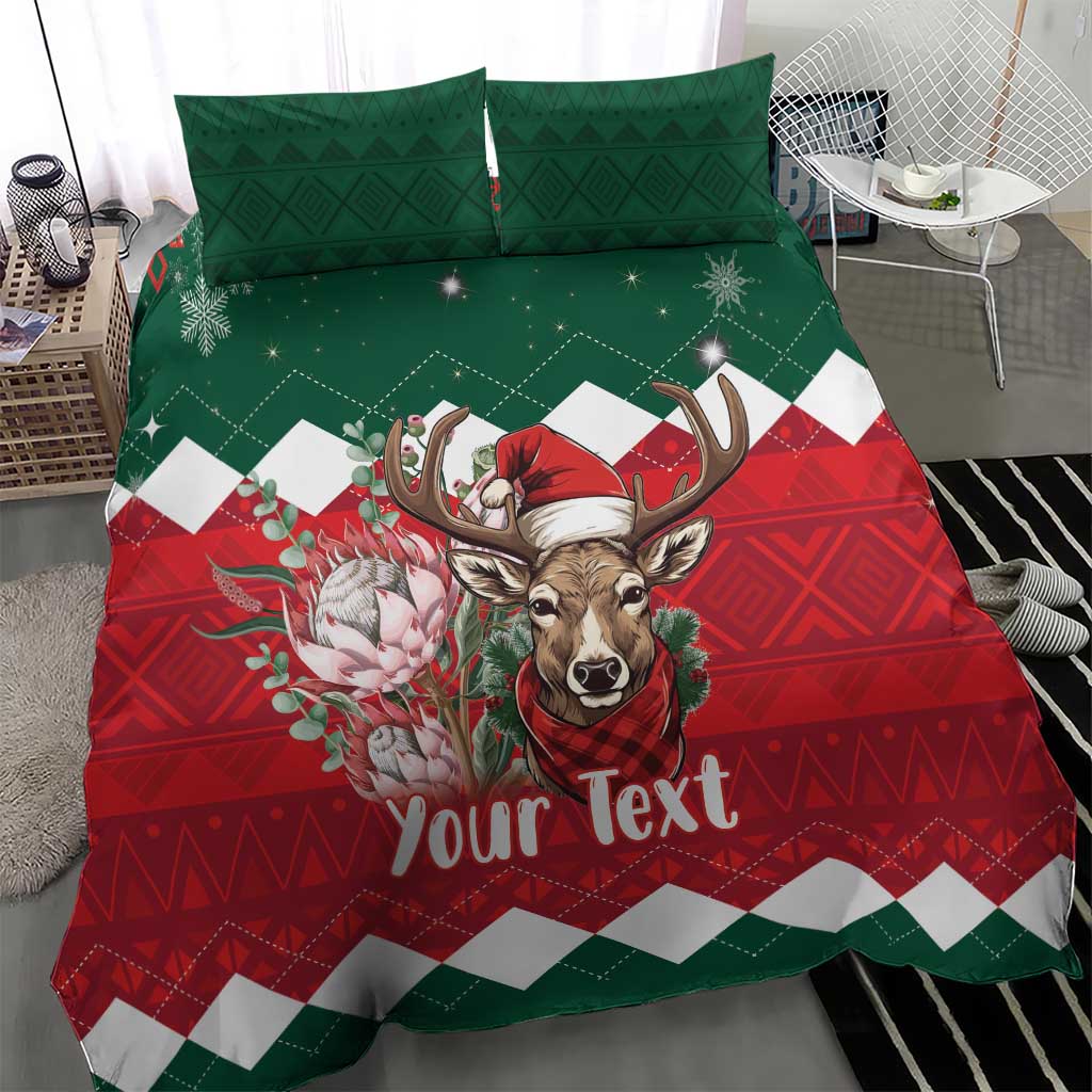 Personalized South Africa Merry Christmas Bedding Set Springbok With King Protea