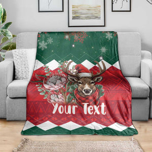 Personalized South Africa Merry Christmas Blanket Springbok With King Protea