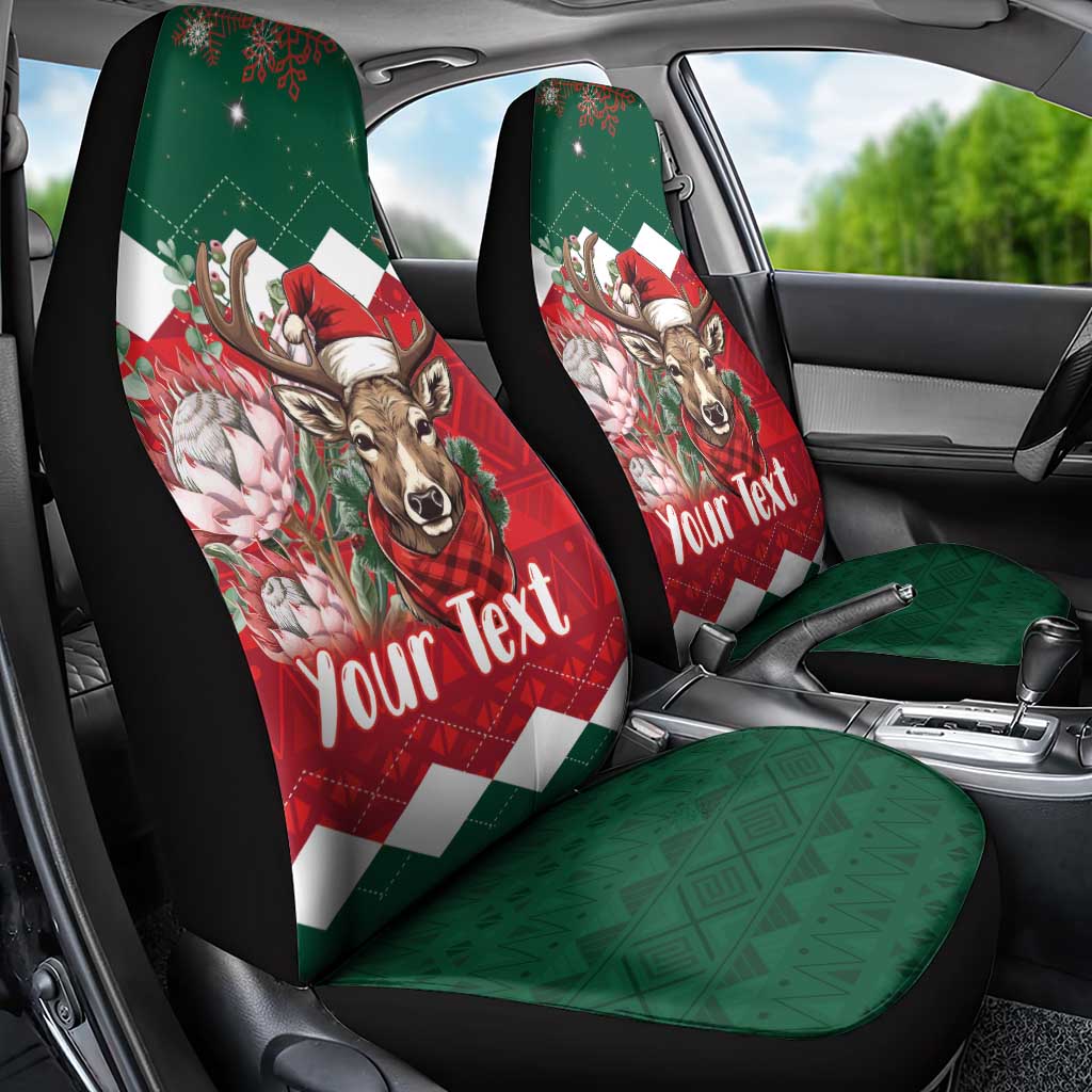 Personalized South Africa Merry Christmas Car Seat Cover Springbok With King Protea