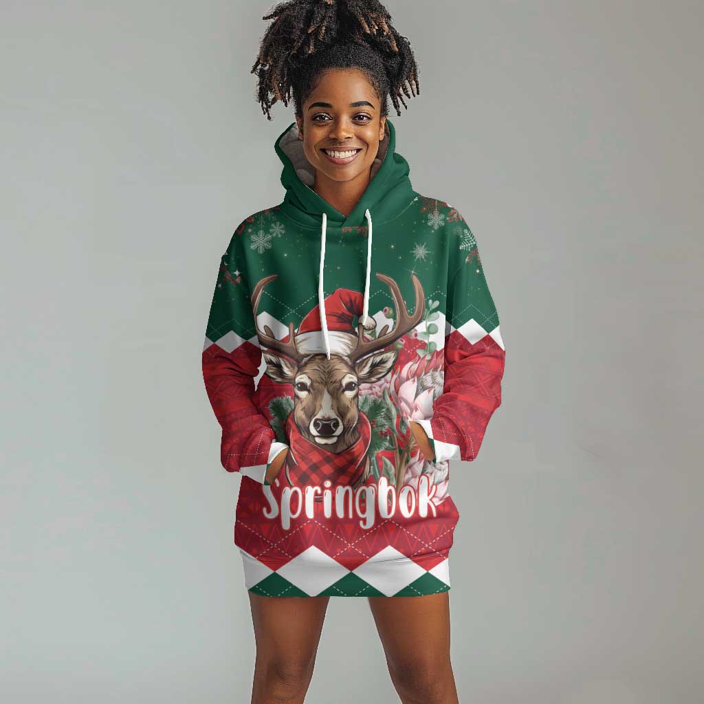 Personalized South Africa Merry Christmas Hoodie Dress Springbok With King Protea