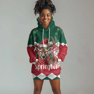 Personalized South Africa Merry Christmas Hoodie Dress Springbok With King Protea