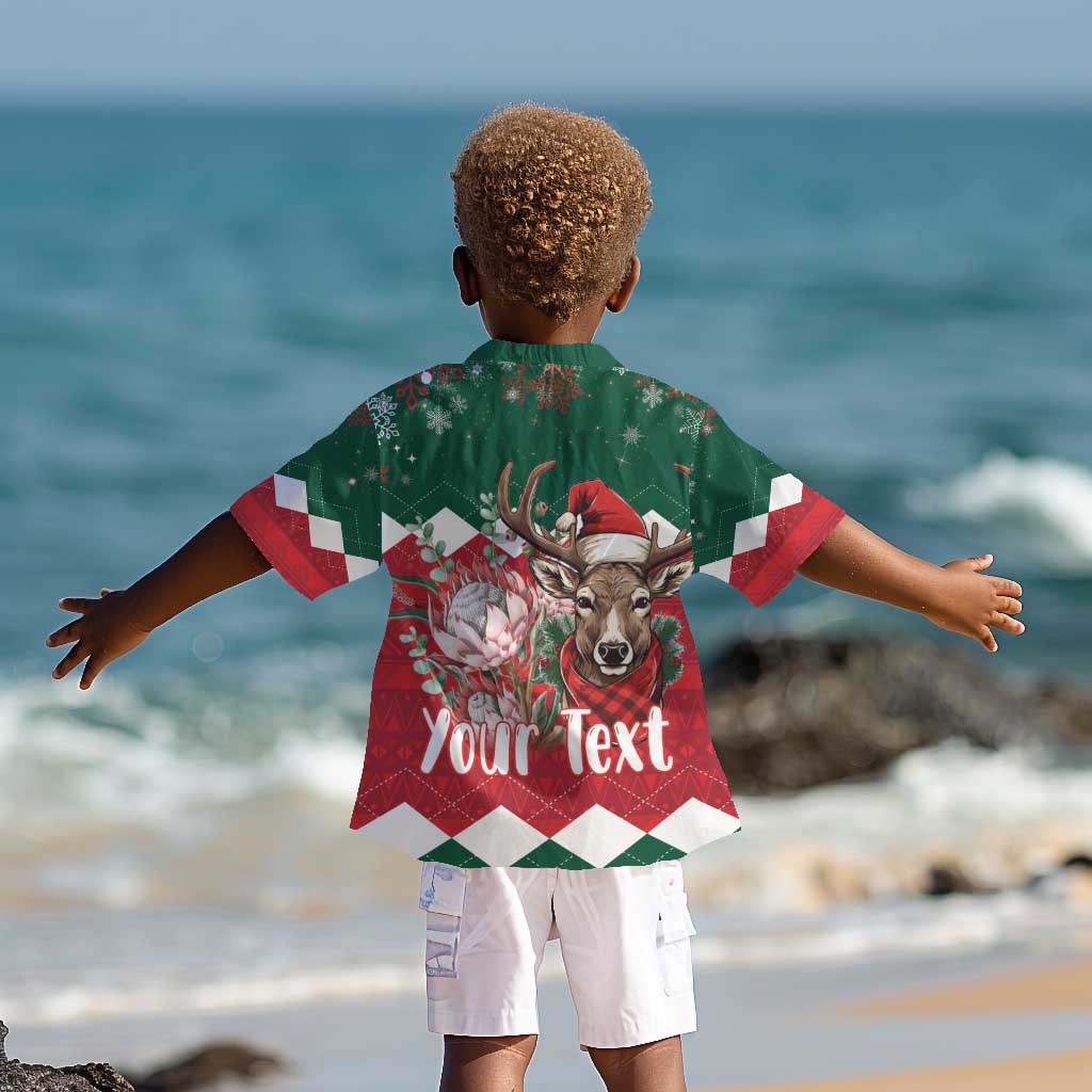 Personalized South Africa Merry Christmas Kid Hawaiian Shirt Springbok With King Protea