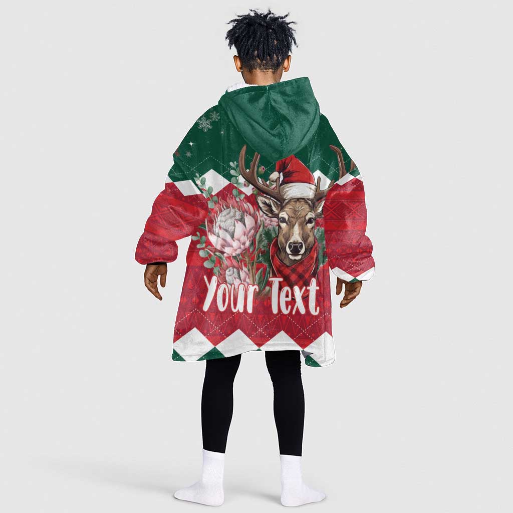 Personalized South Africa Merry Christmas KId Wearable Blanket Hoodie Springbok With King Protea