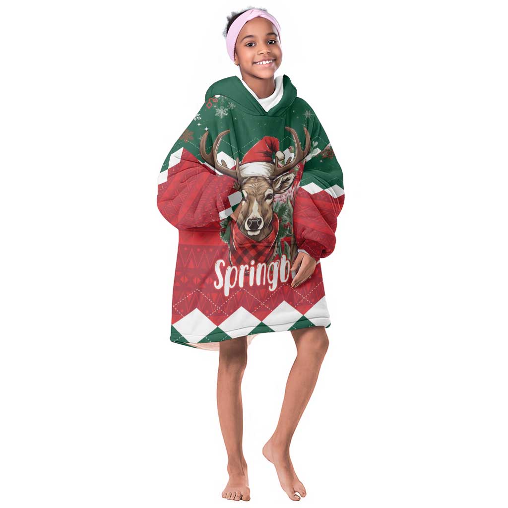 Personalized South Africa Merry Christmas KId Wearable Blanket Hoodie Springbok With King Protea