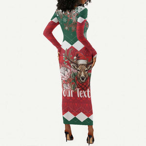 Personalized South Africa Merry Christmas Long Sleeve Bodycon Dress Springbok With King Protea LT18