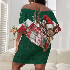 Personalized South Africa Merry Christmas Off Shoulder Short Dress Springbok With King Protea