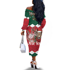 Personalized South Africa Merry Christmas Off The Shoulder Long Sleeve Dress Springbok With King Protea