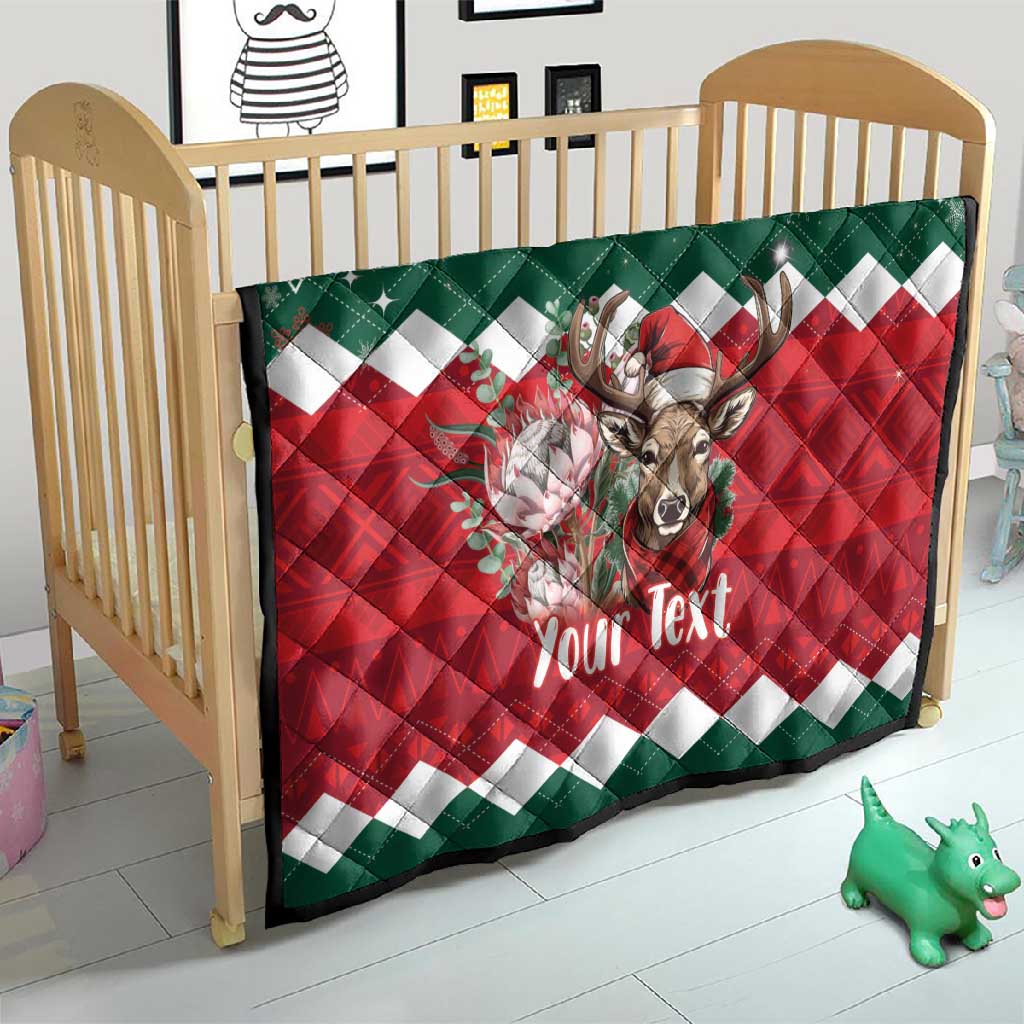 Personalized South Africa Merry Christmas Quilt Springbok With King Protea