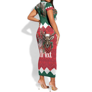 Personalized South Africa Merry Christmas Short Sleeve Bodycon Dress Springbok With King Protea LT18
