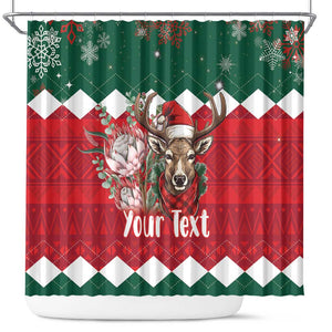 Personalized South Africa Merry Christmas Shower Curtain Springbok With King Protea