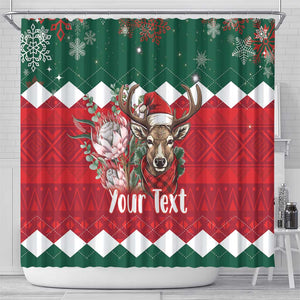 Personalized South Africa Merry Christmas Shower Curtain Springbok With King Protea