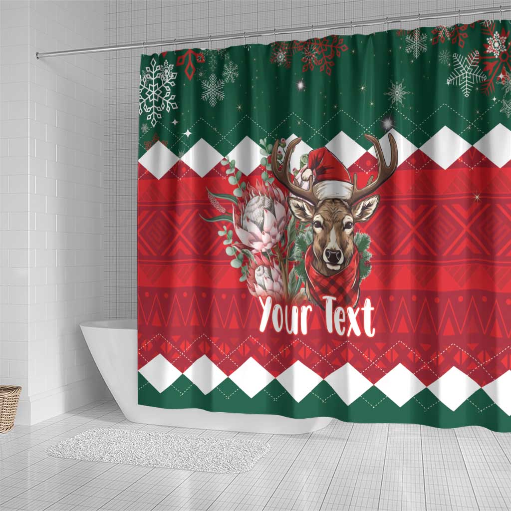 Personalized South Africa Merry Christmas Shower Curtain Springbok With King Protea