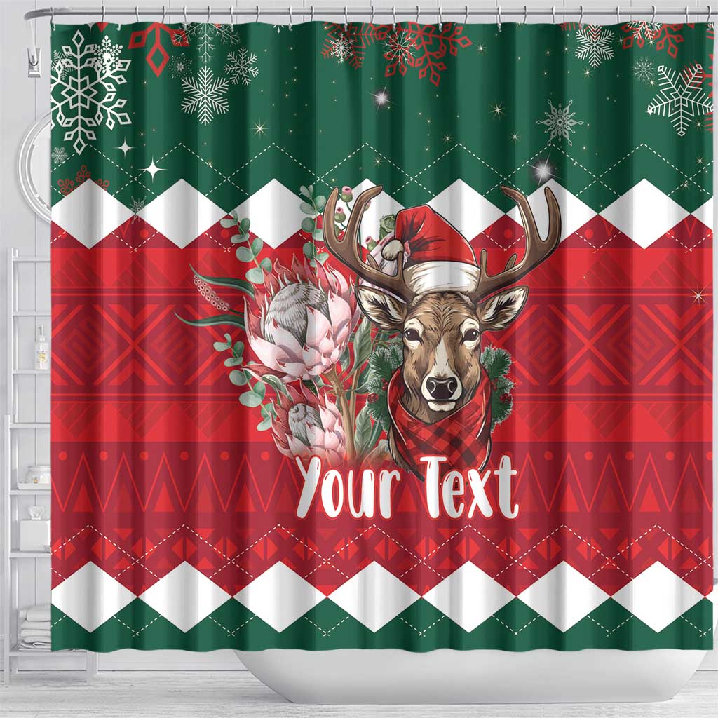 Personalized South Africa Merry Christmas Shower Curtain Springbok With King Protea