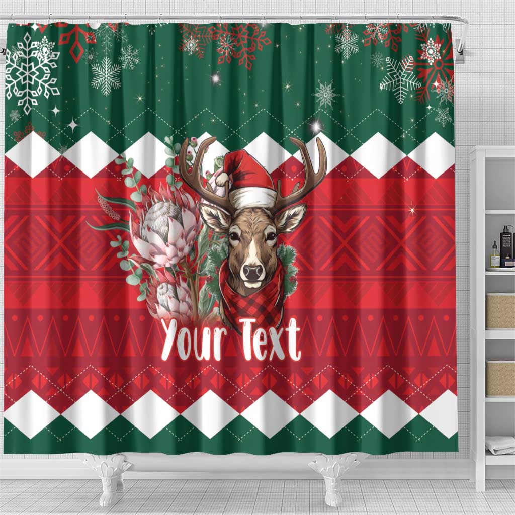 Personalized South Africa Merry Christmas Shower Curtain Springbok With King Protea