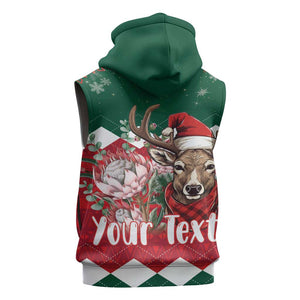 Personalized South Africa Merry Christmas Sleeveless Hoodie Springbok With King Protea - African Pride