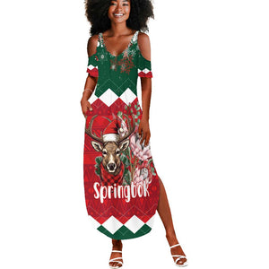 Personalized South Africa Merry Christmas Summer Maxi Dress Springbok With King Protea