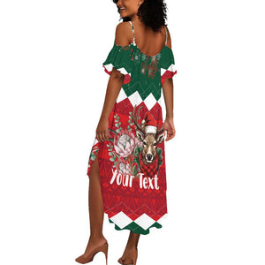 Personalized South Africa Merry Christmas Summer Maxi Dress Springbok With King Protea