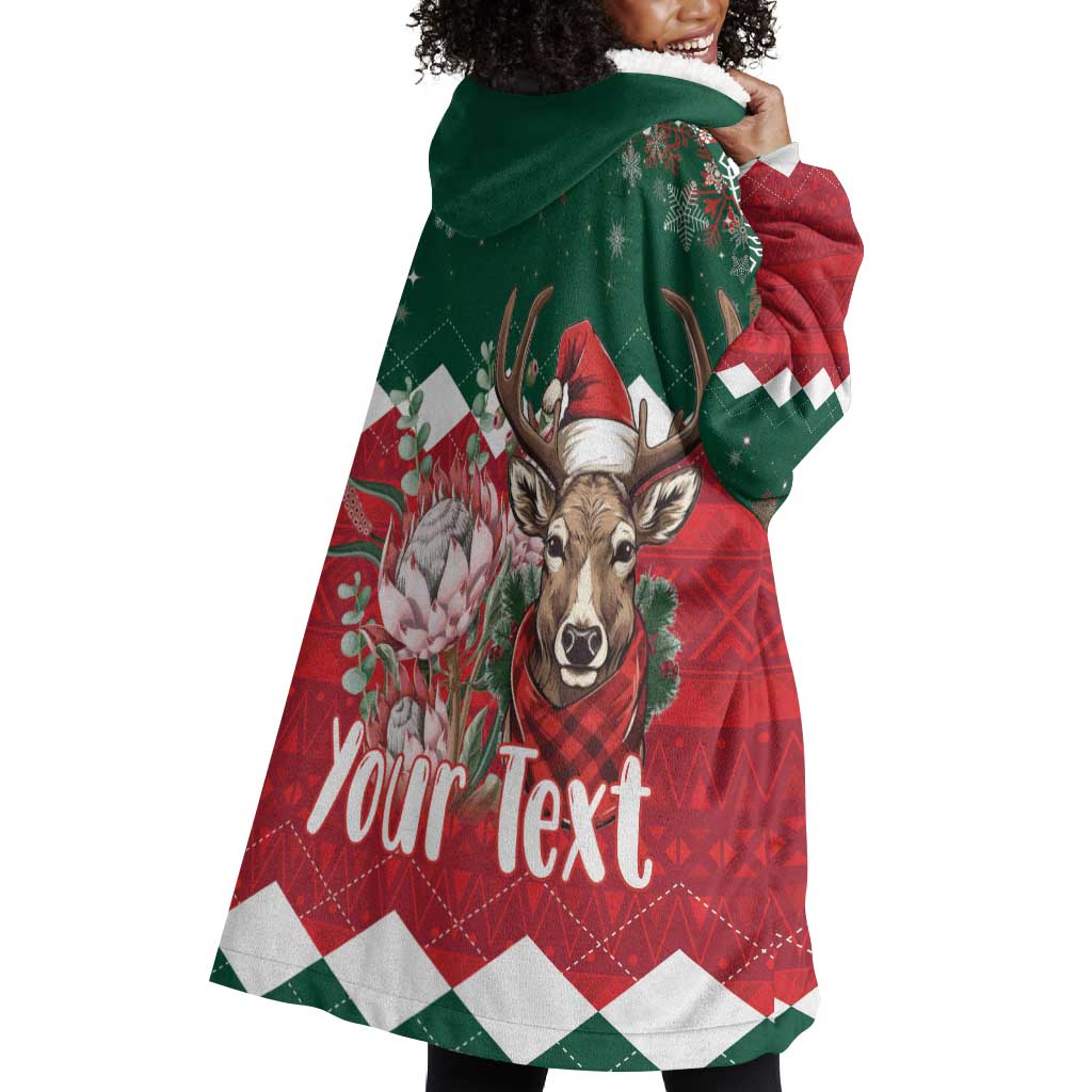 Personalized South Africa Merry Christmas Wearable Blanket Hoodie Springbok With King Protea