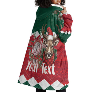 Personalized South Africa Merry Christmas Wearable Blanket Hoodie Springbok With King Protea