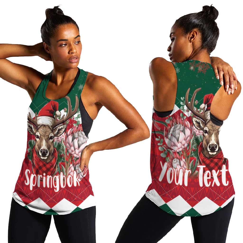 Personalized South Africa Merry Christmas Women Racerback Tank Springbok With King Protea