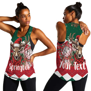 Personalized South Africa Merry Christmas Women Racerback Tank Springbok With King Protea