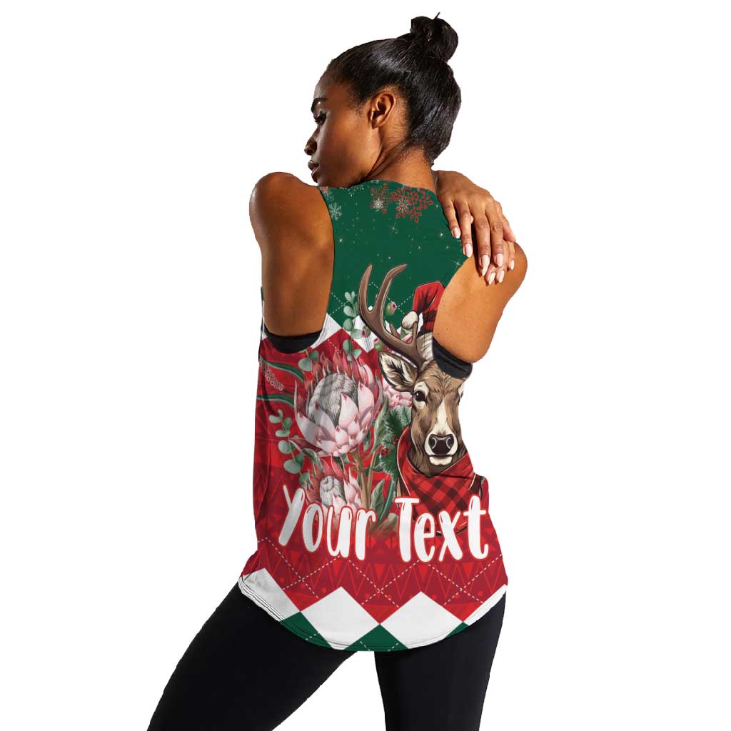 Personalized South Africa Merry Christmas Women Racerback Tank Springbok With King Protea