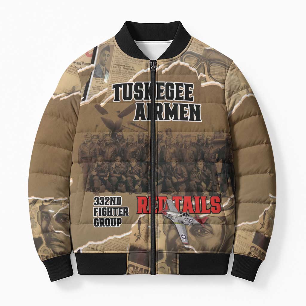 Tuskegee Airmen  Red Tails Tribute Bomber Puffer Jacket Black History Air Force
