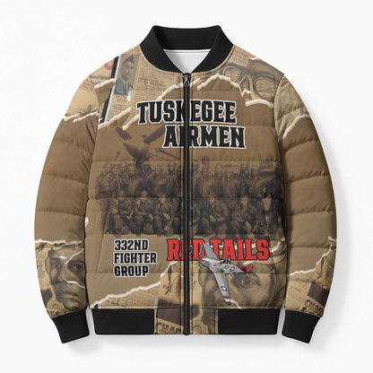 Tuskegee Airmen  Red Tails Tribute Bomber Puffer Jacket Black History Air Force