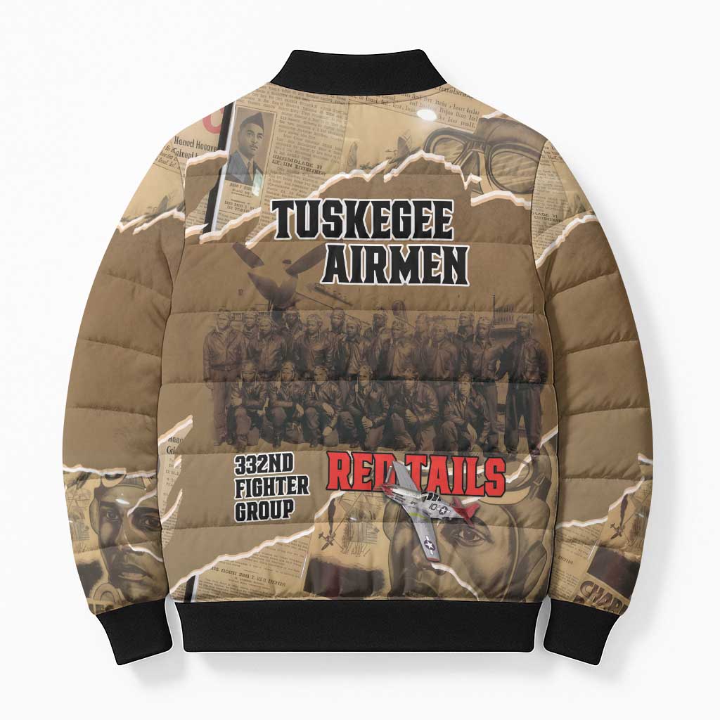 Tuskegee Airmen  Red Tails Tribute Bomber Puffer Jacket Black History Air Force