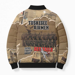 Tuskegee Airmen  Red Tails Tribute Bomber Puffer Jacket Black History Air Force