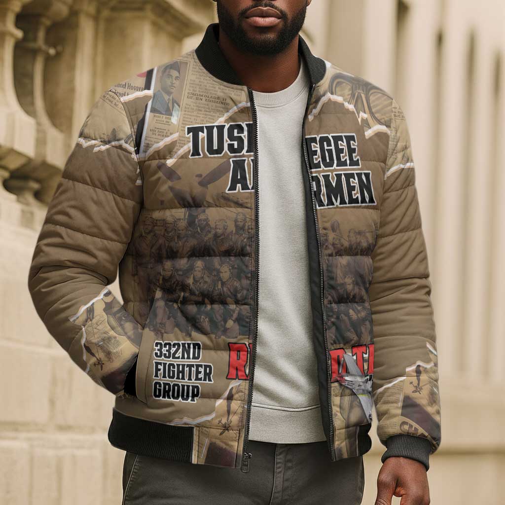 Tuskegee Airmen  Red Tails Tribute Bomber Puffer Jacket Black History Air Force