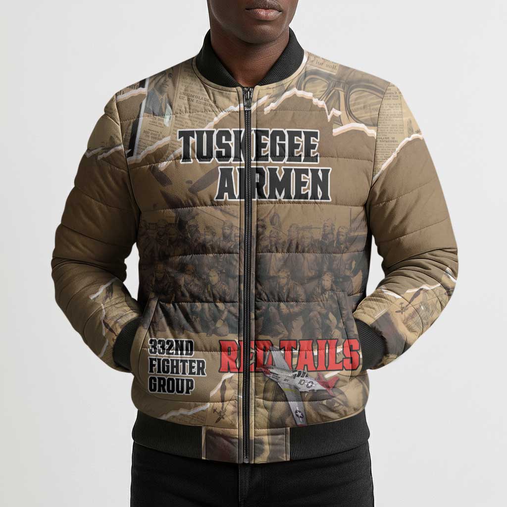 Tuskegee Airmen  Red Tails Tribute Bomber Puffer Jacket Black History Air Force