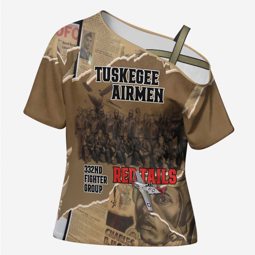 Tuskegee Airmen  Red Tails Tribute Cross Shoulder Shirt Black History Air Force