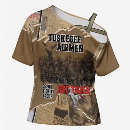 Tuskegee Airmen  Red Tails Tribute Cross Shoulder Shirt Black History Air Force