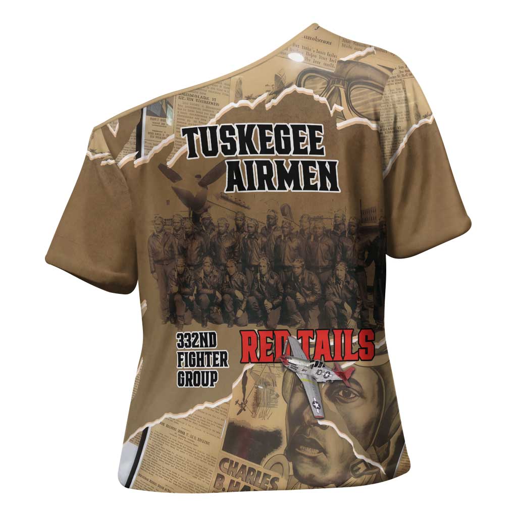 Tuskegee Airmen  Red Tails Tribute Cross Shoulder Shirt Black History Air Force