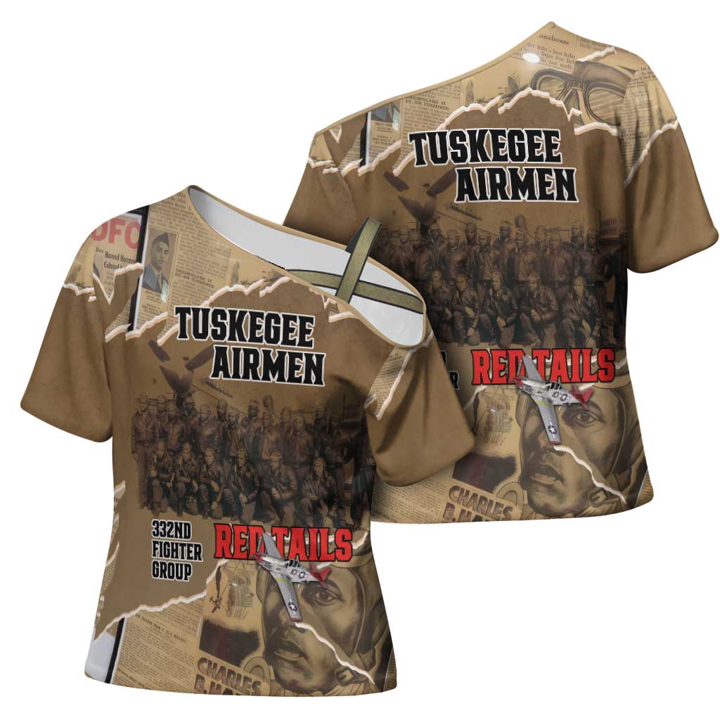 Tuskegee Airmen  Red Tails Tribute Cross Shoulder Shirt Black History Air Force
