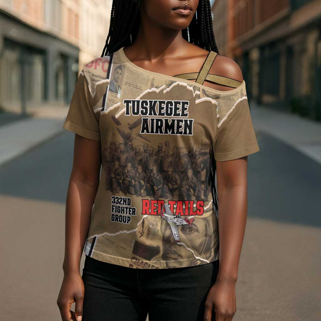 Tuskegee Airmen  Red Tails Tribute Cross Shoulder Shirt Black History Air Force
