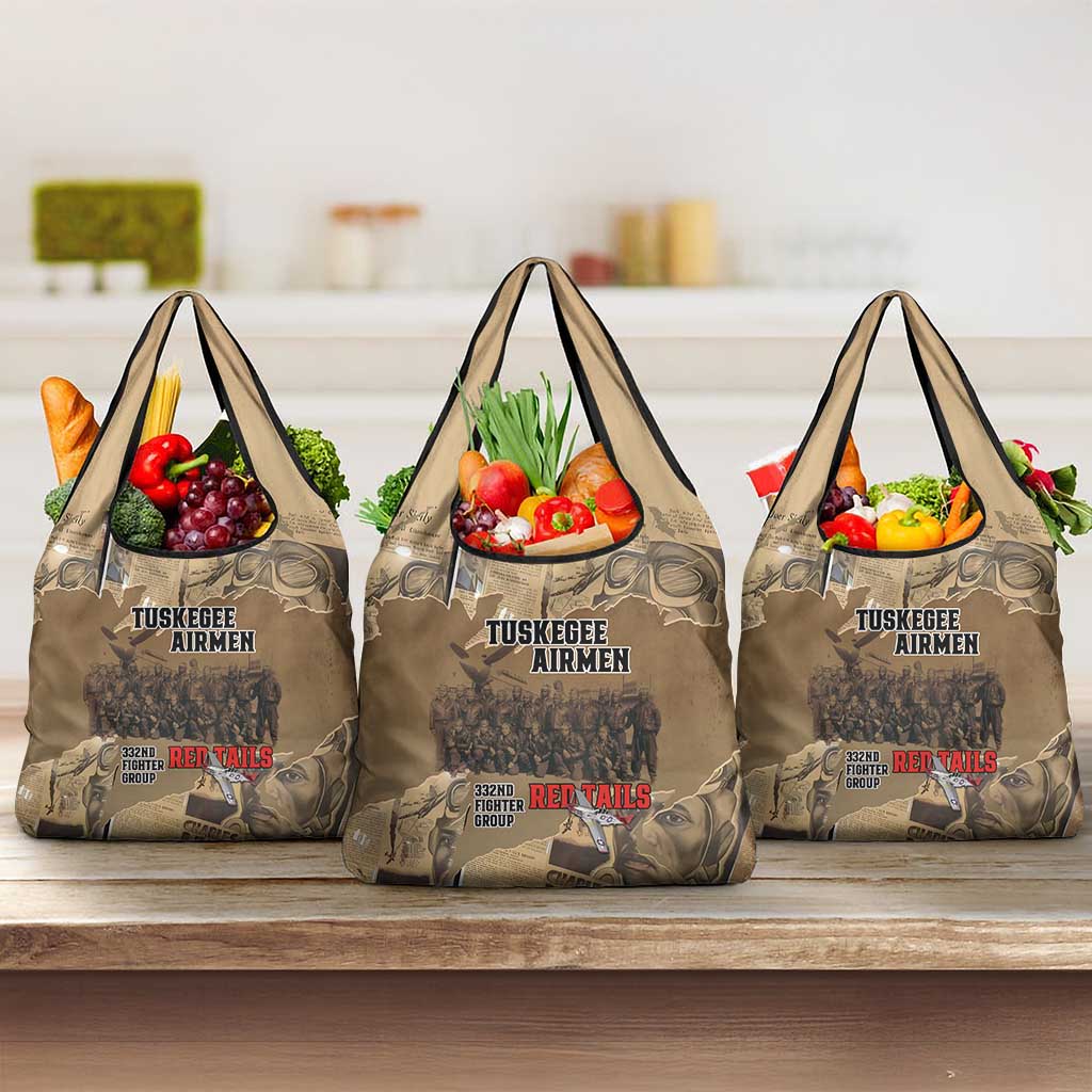 Tuskegee Airmen  Red Tails Tribute Grocery Bag Black History Air Force - African Pride