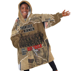 Tuskegee Airmen  Red Tails Tribute Kid Wearable Blanket Hoodie Black History Air Force - African Pride