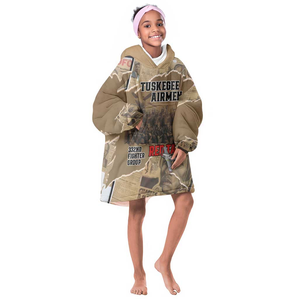 Tuskegee Airmen  Red Tails Tribute Kid Wearable Blanket Hoodie Black History Air Force - African Pride