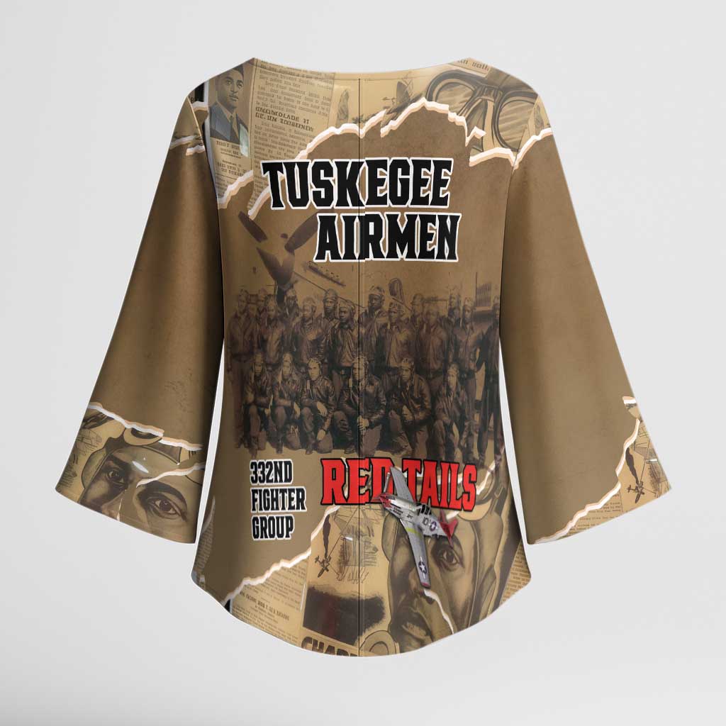 Tuskegee Airmen  Red Tails Tribute Kimono Sleeve Blouse Black History Air Force