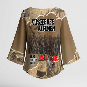 Tuskegee Airmen  Red Tails Tribute Kimono Sleeve Blouse Black History Air Force