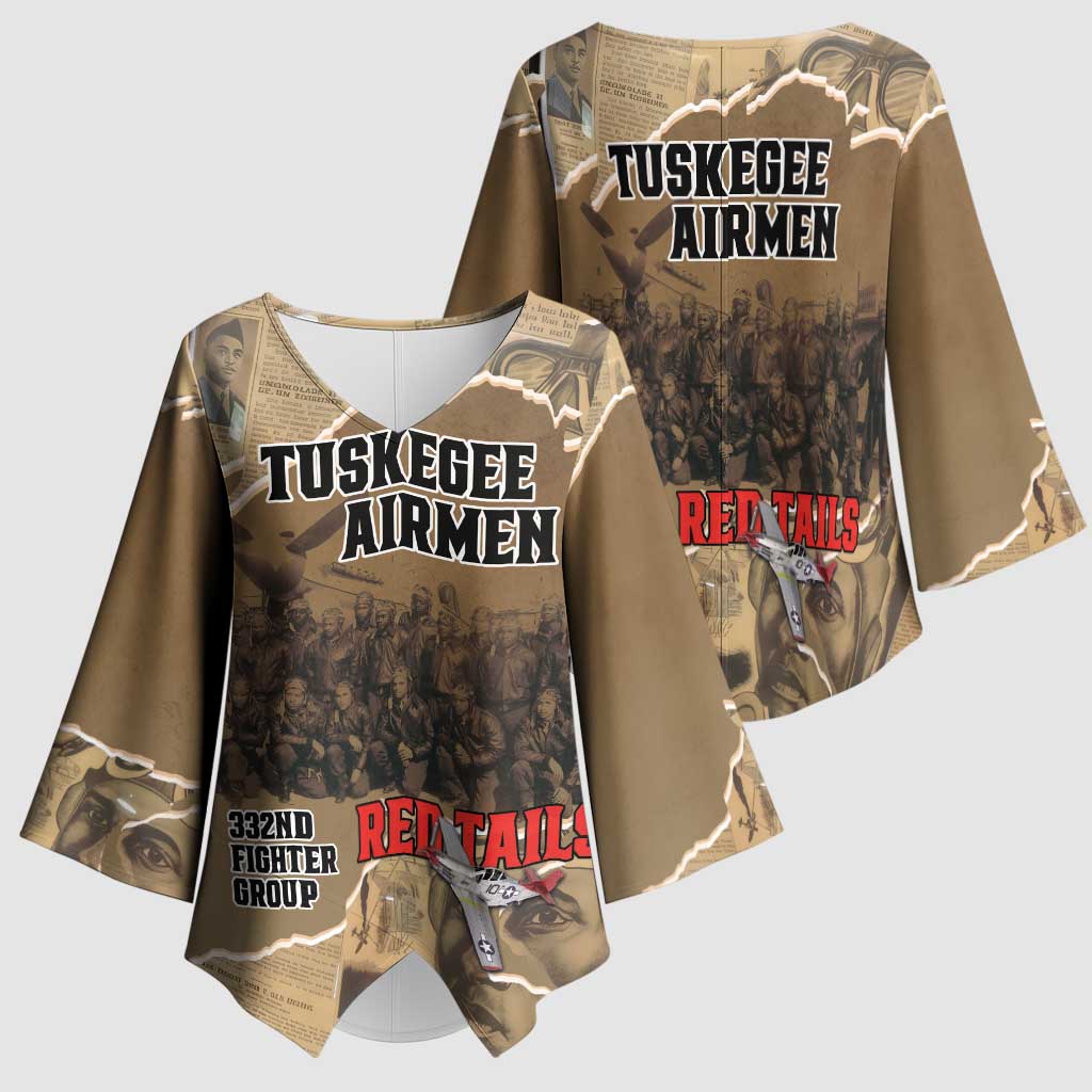 Tuskegee Airmen  Red Tails Tribute Kimono Sleeve Blouse Black History Air Force