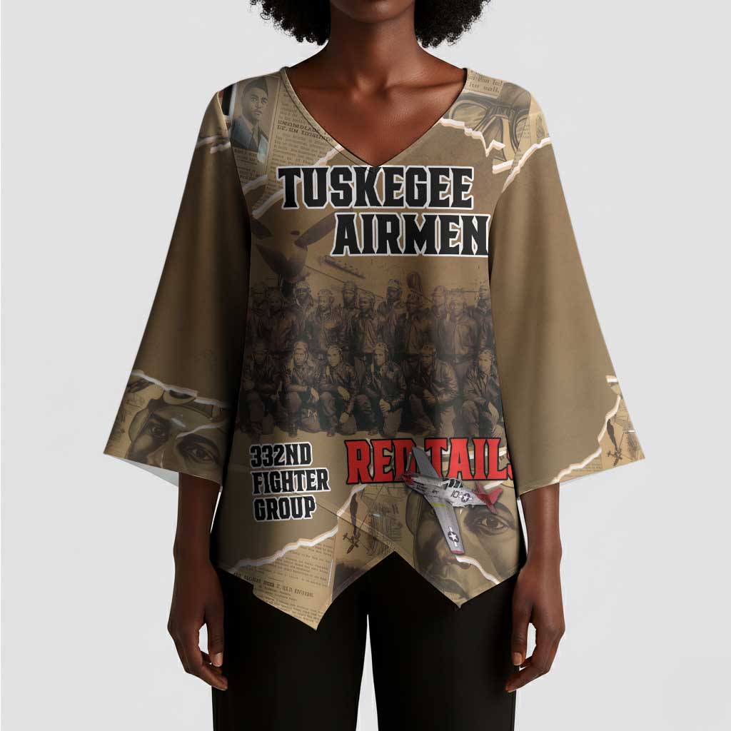 Tuskegee Airmen  Red Tails Tribute Kimono Sleeve Blouse Black History Air Force