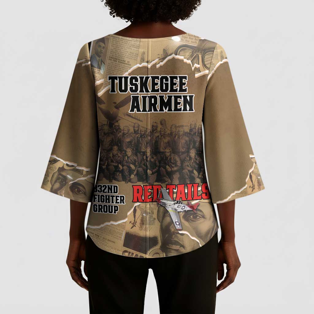 Tuskegee Airmen  Red Tails Tribute Kimono Sleeve Blouse Black History Air Force