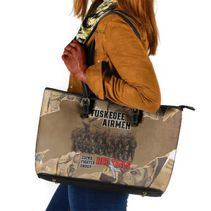 Tuskegee Airmen  Red Tails Tribute Leather Tote Bag Black History Air Force - African Pride