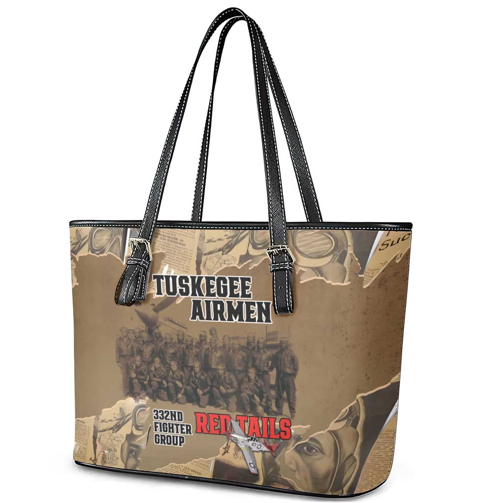 Tuskegee Airmen  Red Tails Tribute Leather Tote Bag Black History Air Force - African Pride